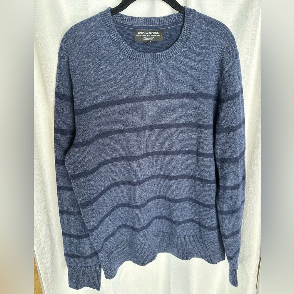Banana Republic Merino Wool Blend Blue Striped Crewneck Sweater, Men's Size L